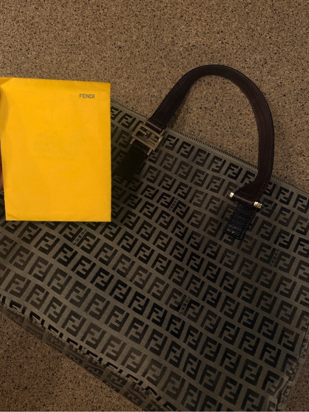 Fendi Black & Brown FF Logo Canvas Briefcase